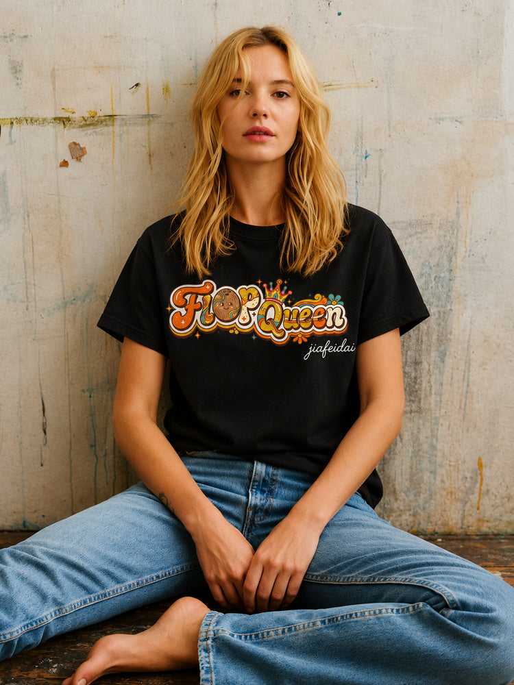 "Flop Queen" Retro Groovy Oversized T-Shirt