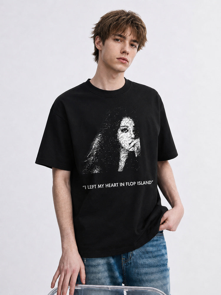 JIAFEI “I Left My Heart In Flop Island” Portrait Graphic Oversized T-Shirt