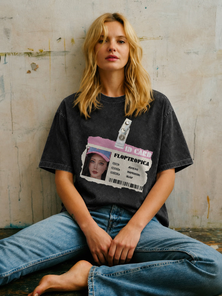 JIAFEI Floptropica Id Card Graphic Oversized T-Shirt