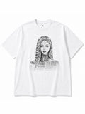 JIAFEI Text-Formed Portrait Graphic Oversized T-Shirt
