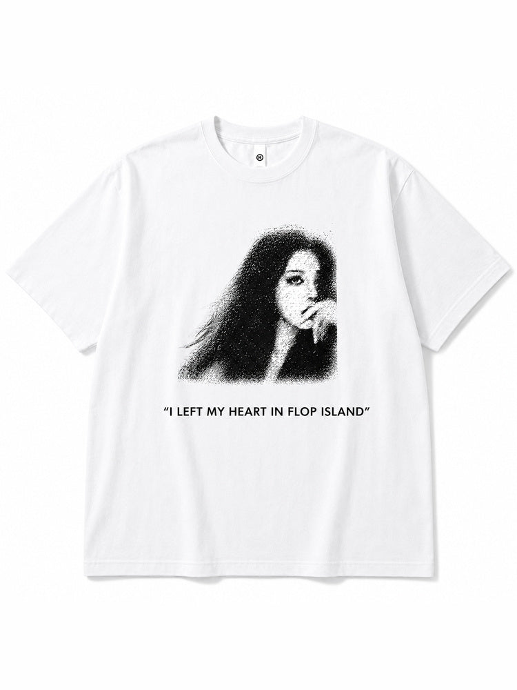 JIAFEI “I Left My Heart In Flop Island” Portrait Graphic Oversized T-Shirt