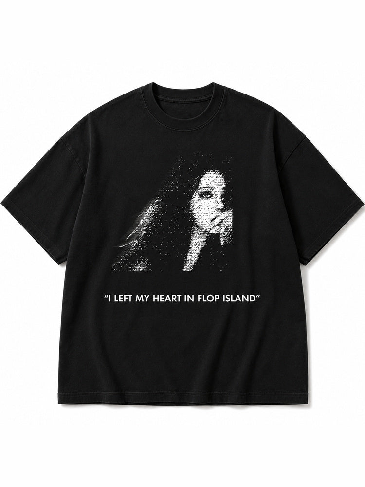 JIAFEI “I Left My Heart In Flop Island” Portrait Graphic Oversized T-Shirt