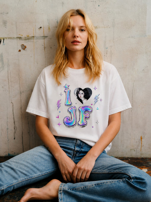 "I Love JF" Holographic Graphic Oversized T-Shirt