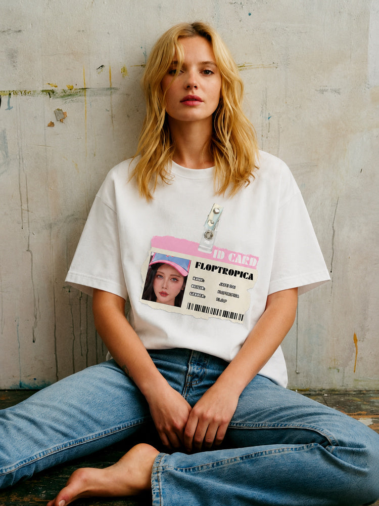 JIAFEI Floptropica Id Card Graphic Oversized T-Shirt
