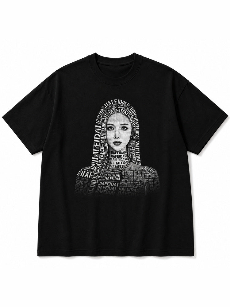 JIAFEI Text-Formed Portrait Graphic Oversized T-Shirt
