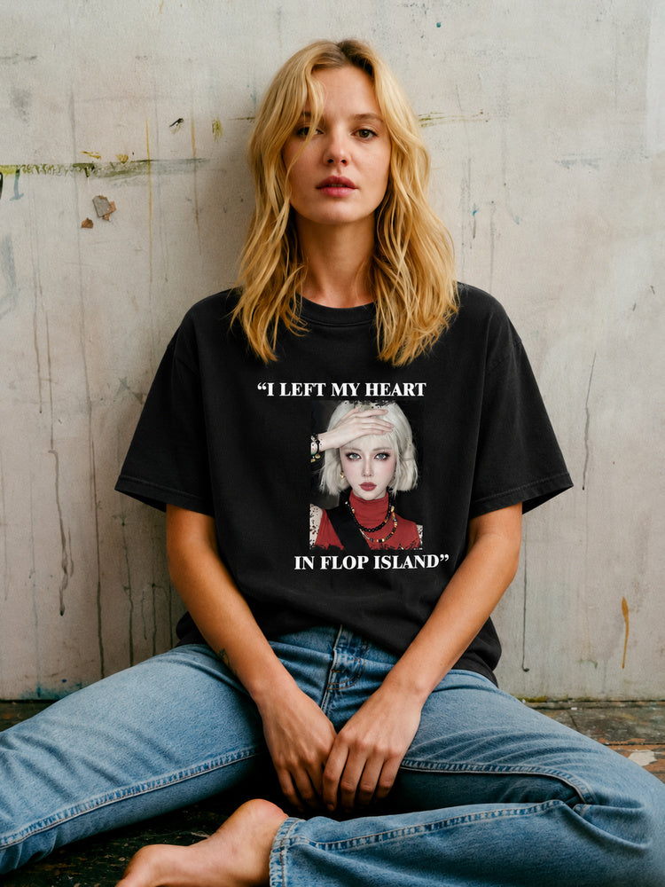 JIAFEI “I Left My Heart In Flop Island” Graphic Oversized T-Shirt