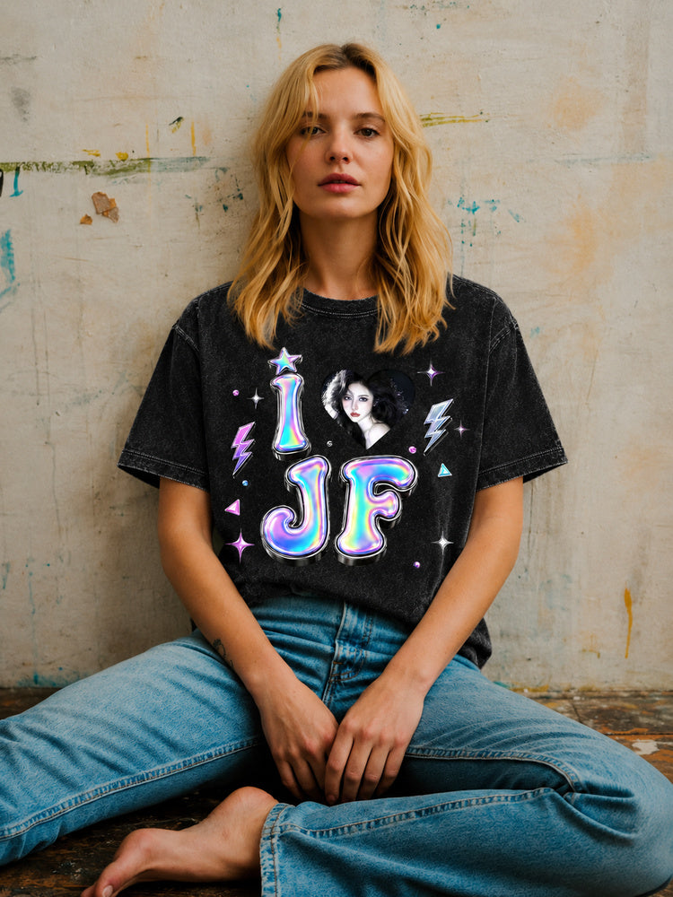 "I Love JF" Holographic Graphic Oversized T-Shirt