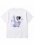 "I Love JF" Holographic Graphic Oversized T-Shirt