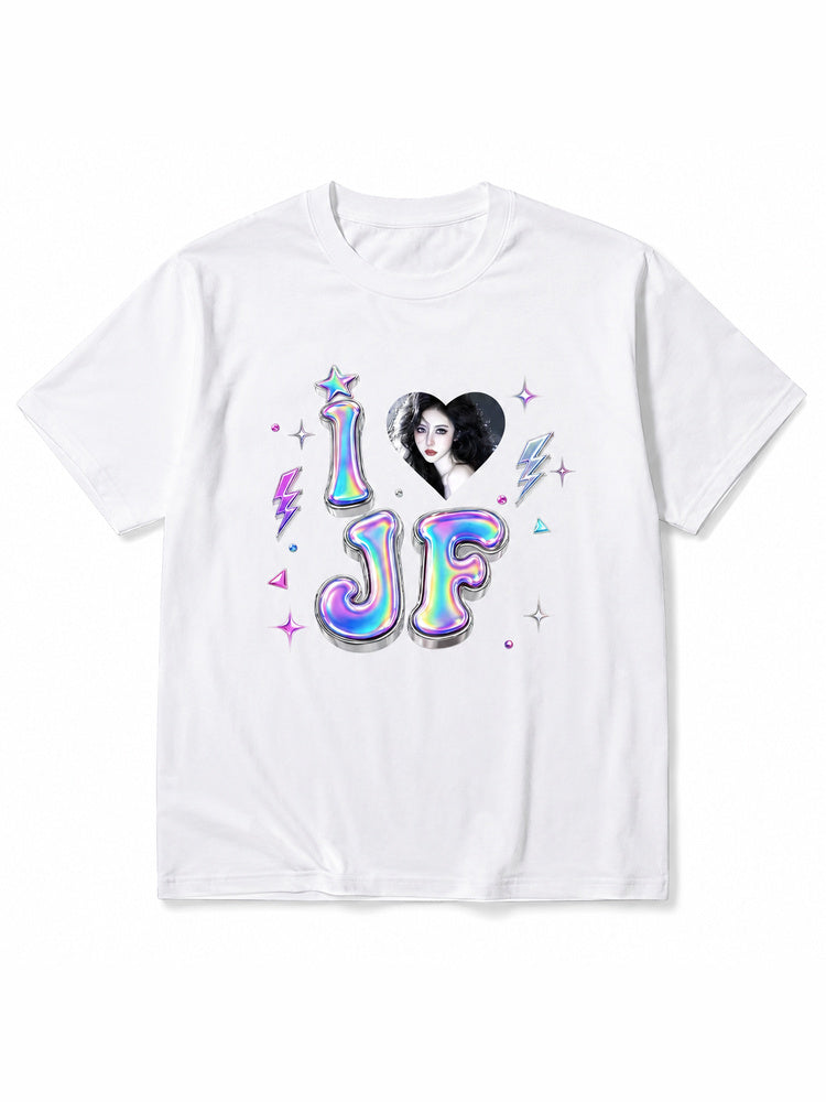 "I Love JF" Holographic Graphic Oversized T-Shirt