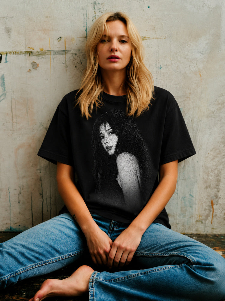 JIAFEI Dotted Gradient Portrait Graphic Oversized T-Shirt