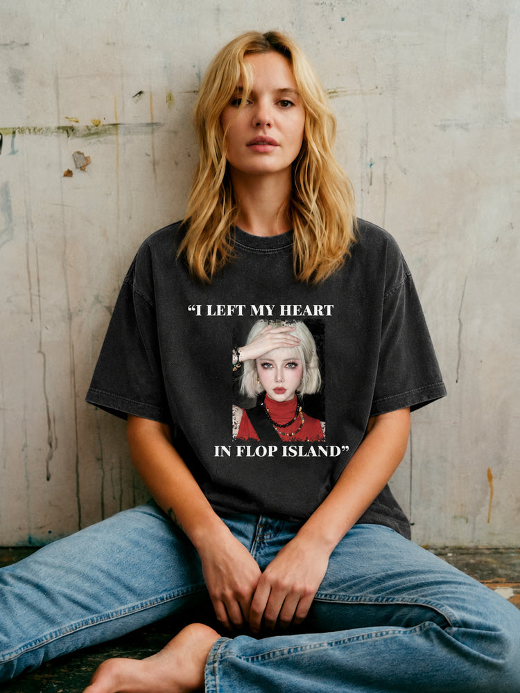 JIAFEI “I Left My Heart In Flop Island” Graphic Oversized T-Shirt