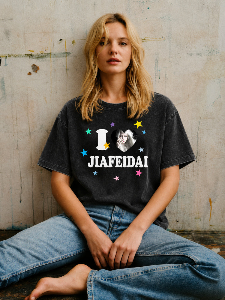 "I Love JIAFEIDAI" Oversized Graphic T-Shirt