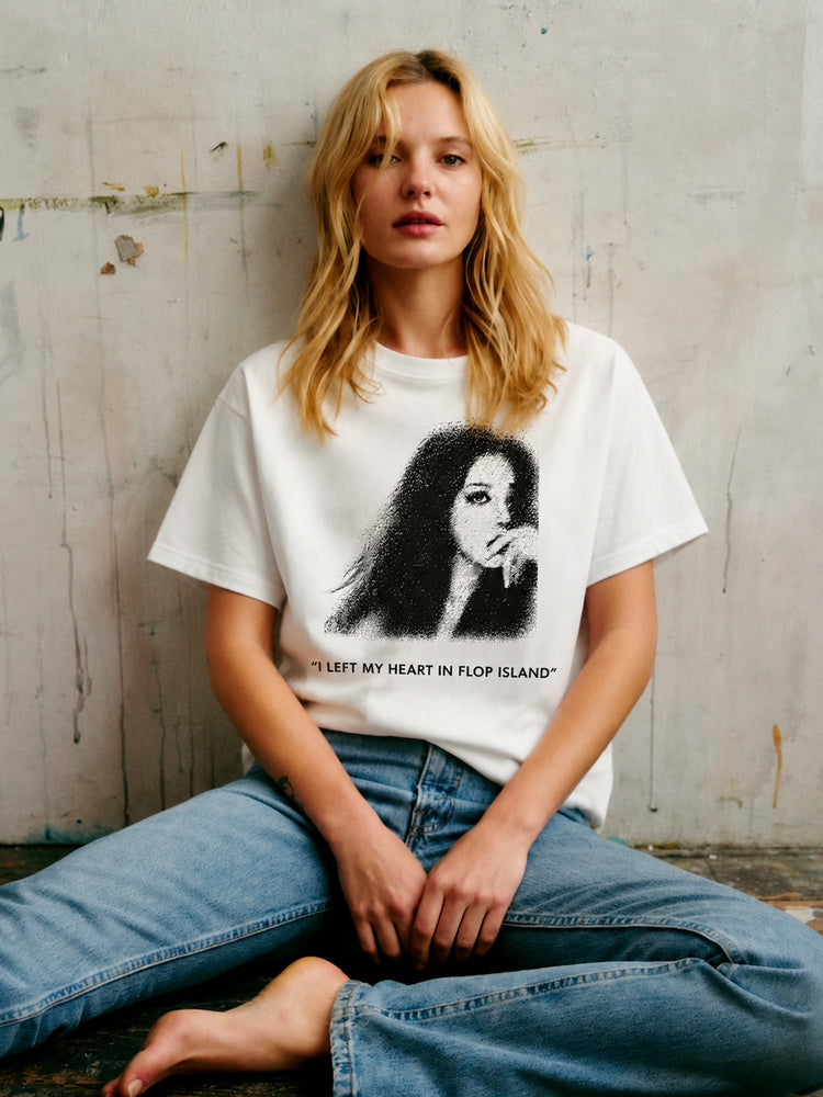 JIAFEI “I Left My Heart In Flop Island” Portrait Graphic Oversized T-Shirt