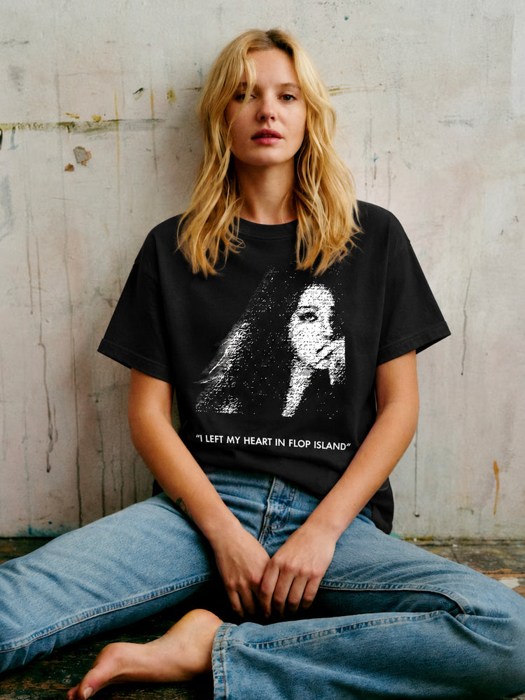 JIAFEI “I Left My Heart In Flop Island” Portrait Graphic Oversized T-Shirt