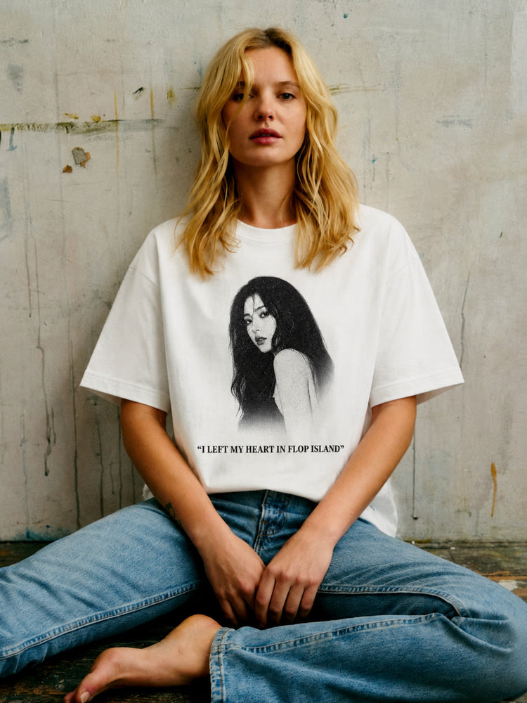 JIAFEI I Left My Heart In Flop Island Portrait Graphic Oversized T-Shirt