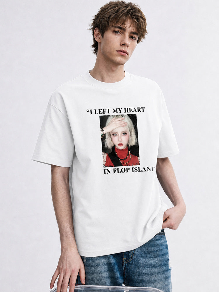 JIAFEI “I Left My Heart In Flop Island” Graphic Oversized T-Shirt