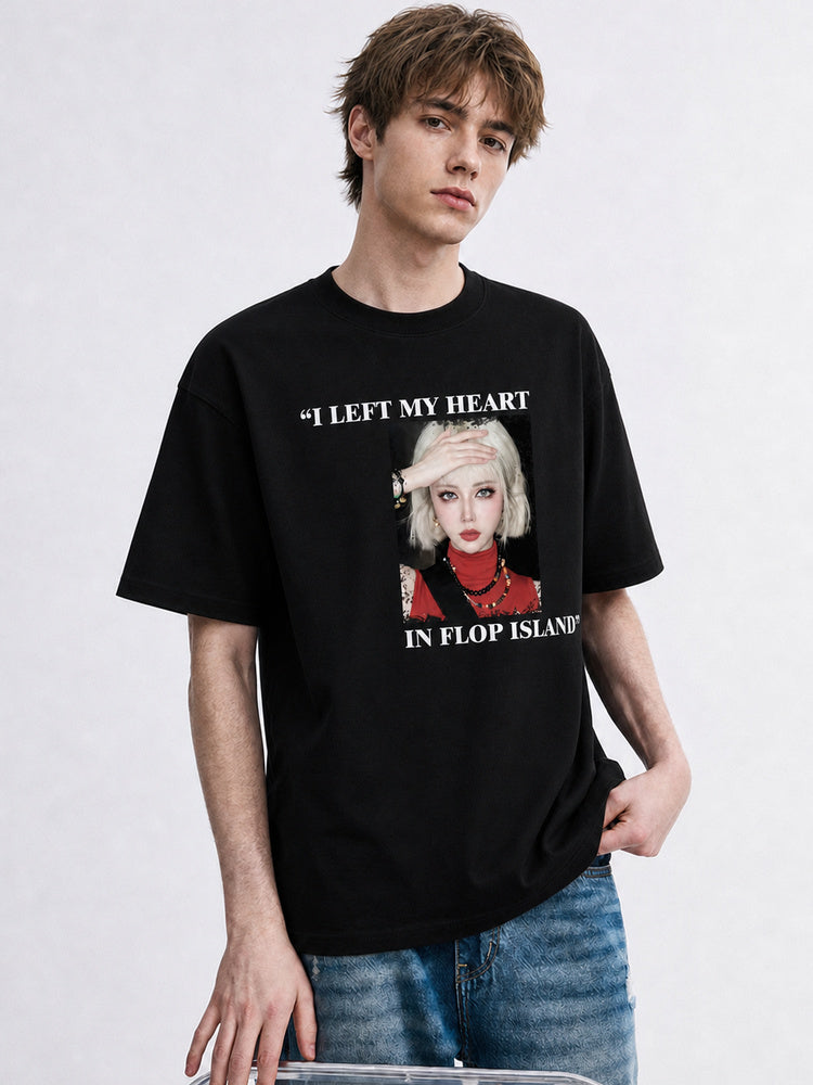 JIAFEI “I Left My Heart In Flop Island” Graphic Oversized T-Shirt