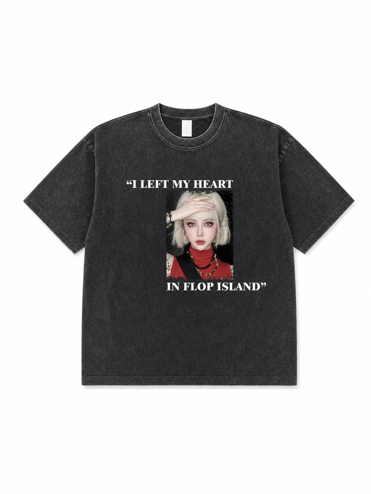 JIAFEI “I Left My Heart In Flop Island” Graphic Oversized T-Shirt
