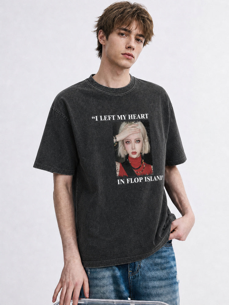 JIAFEI “I Left My Heart In Flop Island” Graphic Oversized T-Shirt