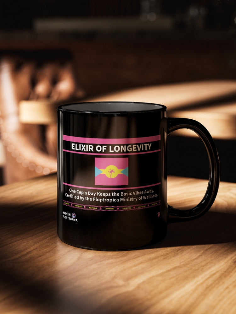 Jiafei Elixir of Longevity Floptropica Black Ceramic Mug