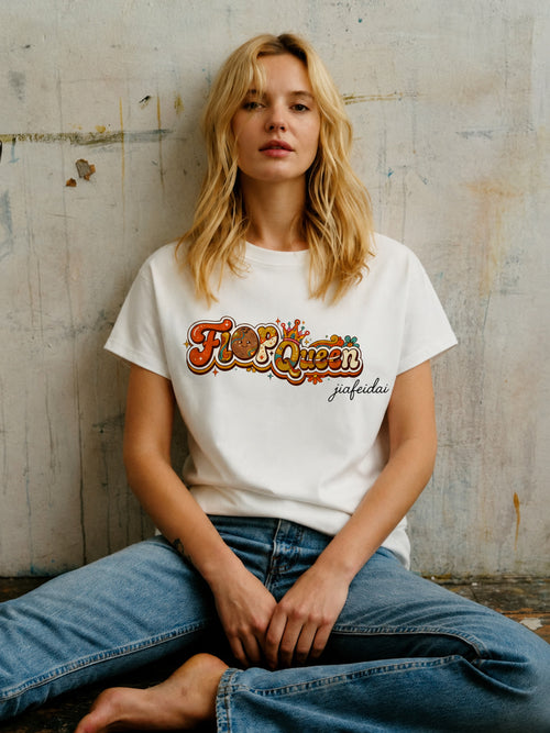 "Flop Queen" Retro Groovy Oversized T-Shirt