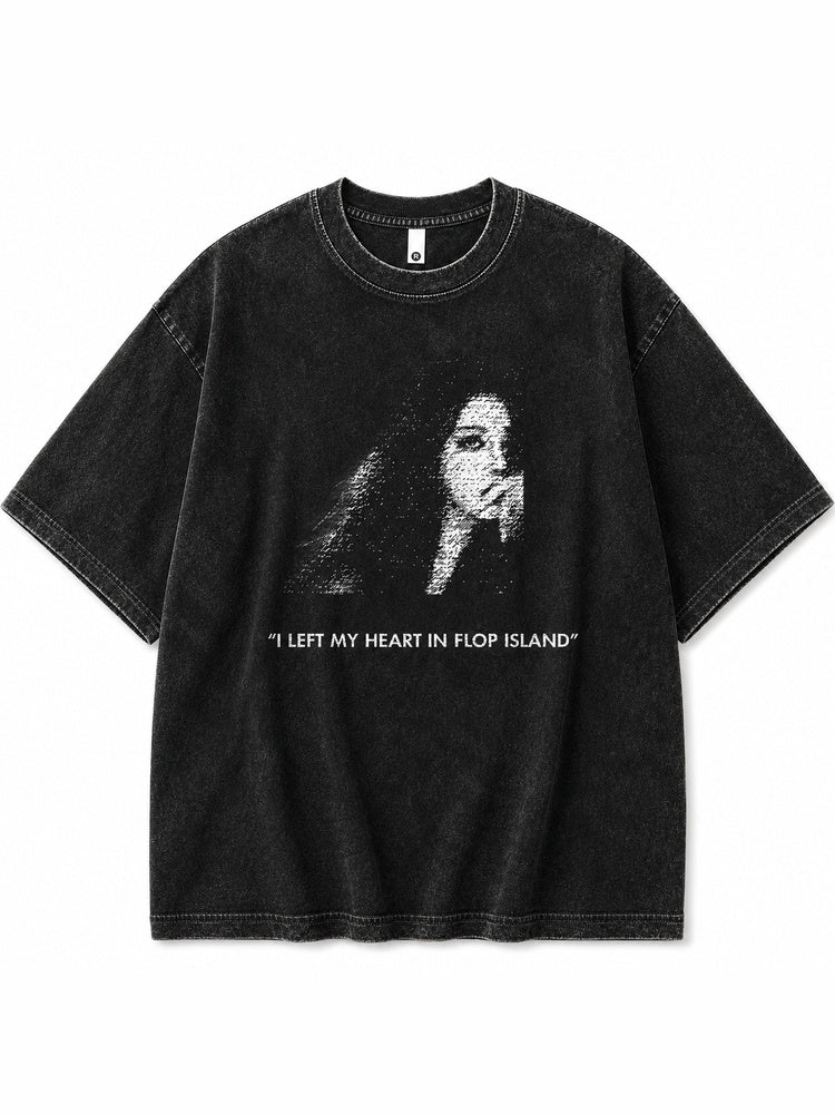 JIAFEI “I Left My Heart In Flop Island” Portrait Graphic Oversized T-Shirt