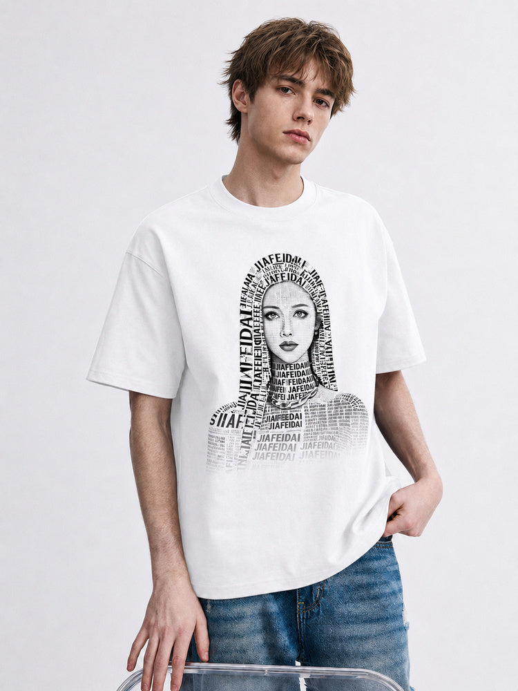 JIAFEI Text-Formed Portrait Graphic Oversized T-Shirt