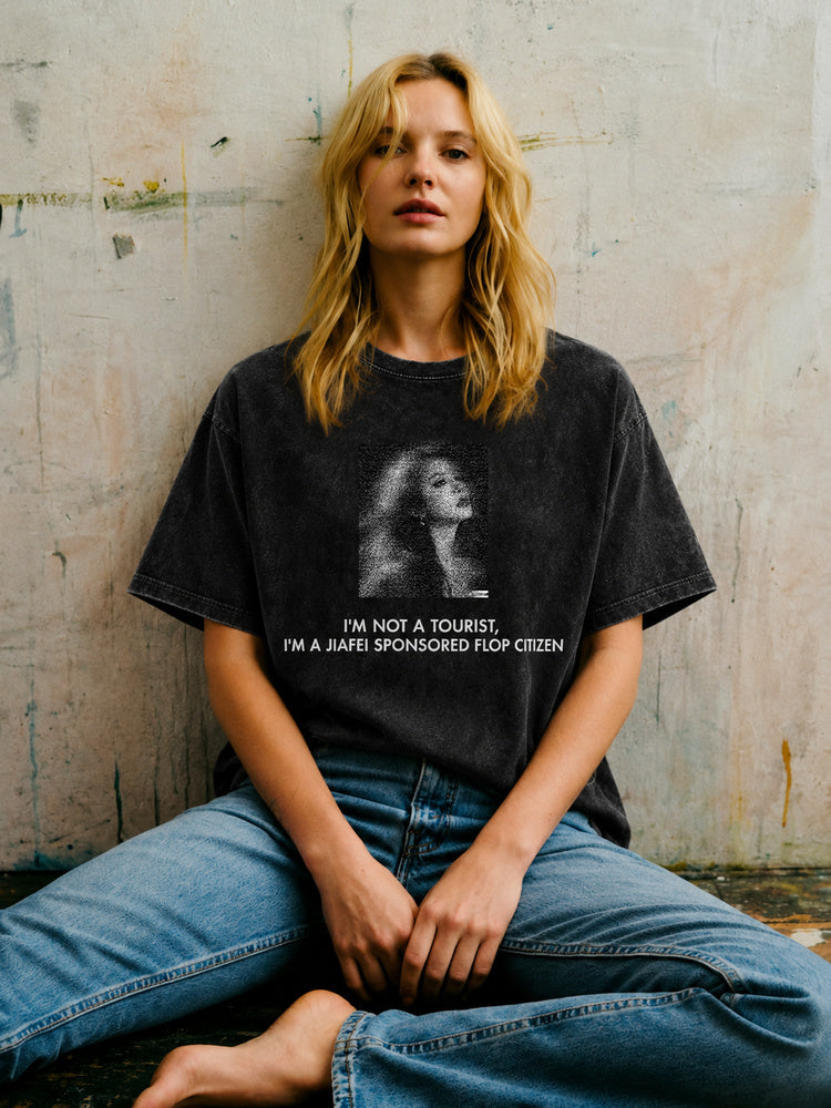 JIAFEI I’m Not A Tourist Flop Citizen Graphic Oversized T-Shirt