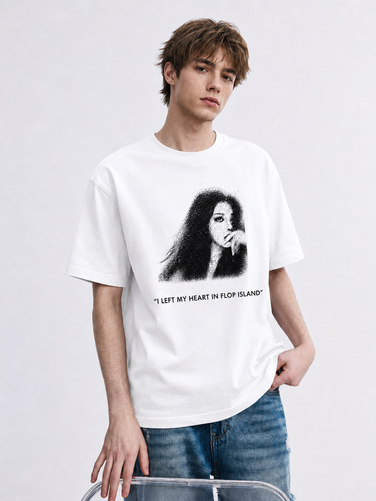 JIAFEI “I Left My Heart In Flop Island” Portrait Graphic Oversized T-Shirt