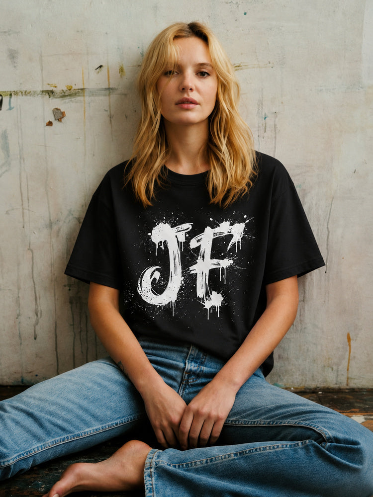 "JF" Graffiti-Style Oversized T-Shirt
