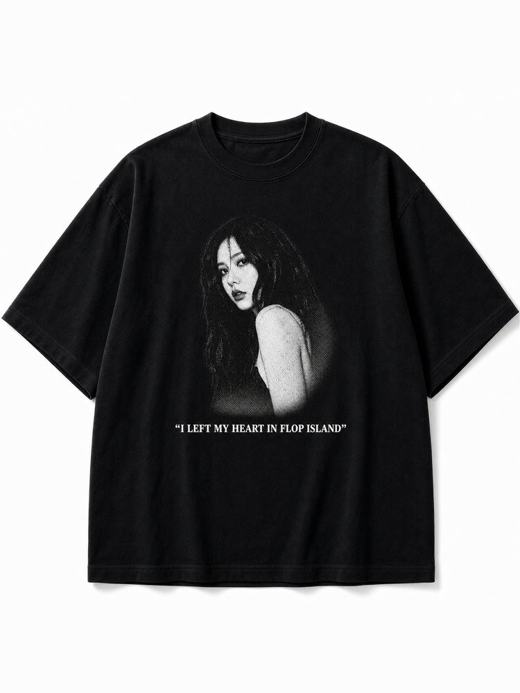 JIAFEI I Left My Heart In Flop Island Portrait Graphic Oversized T-Shirt