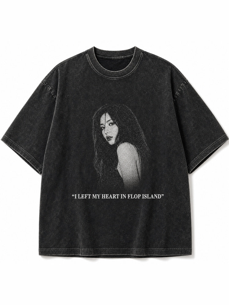 JIAFEI I Left My Heart In Flop Island Portrait Graphic Oversized T-Shirt