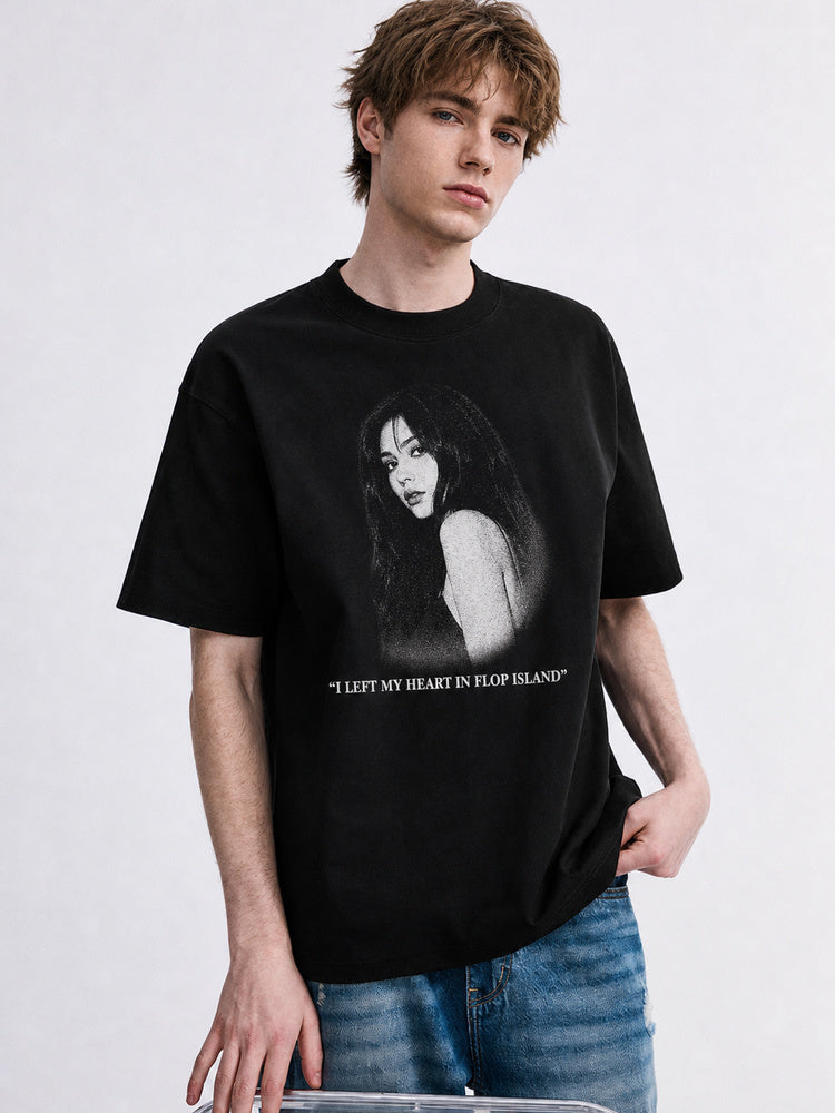 JIAFEI I Left My Heart In Flop Island Portrait Graphic Oversized T-Shirt