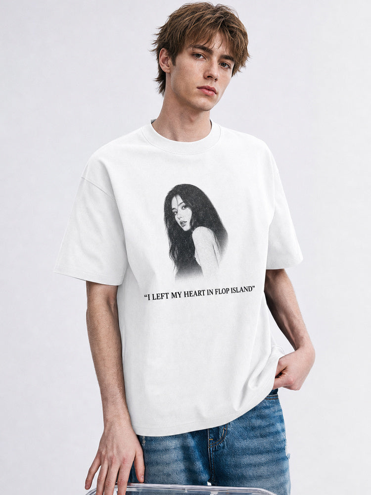 JIAFEI I Left My Heart In Flop Island Portrait Graphic Oversized T-Shirt
