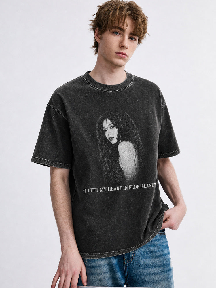 JIAFEI I Left My Heart In Flop Island Portrait Graphic Oversized T-Shirt