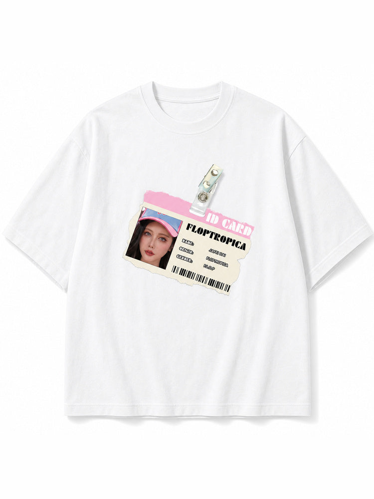 JIAFEI Floptropica Id Card Graphic Oversized T-Shirt