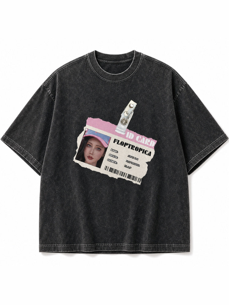 JIAFEI Floptropica Id Card Graphic Oversized T-Shirt