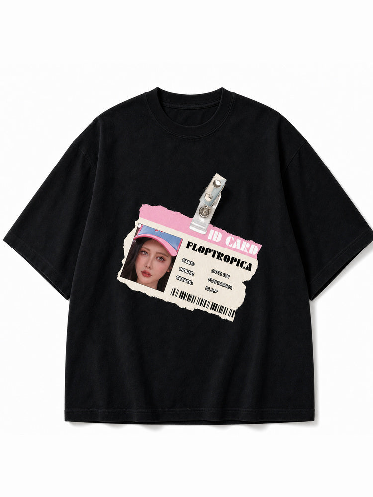 JIAFEI Floptropica Id Card Graphic Oversized T-Shirt