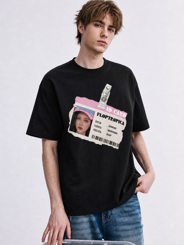 JIAFEI Floptropica Id Card Graphic Oversized T-Shirt