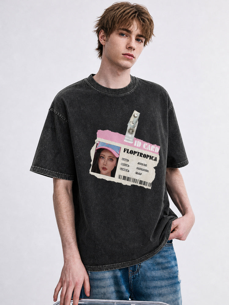 JIAFEI Floptropica Id Card Graphic Oversized T-Shirt