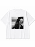 JIAFEI Black And White Shadow Portrait Graphic Oversized T-Shirt