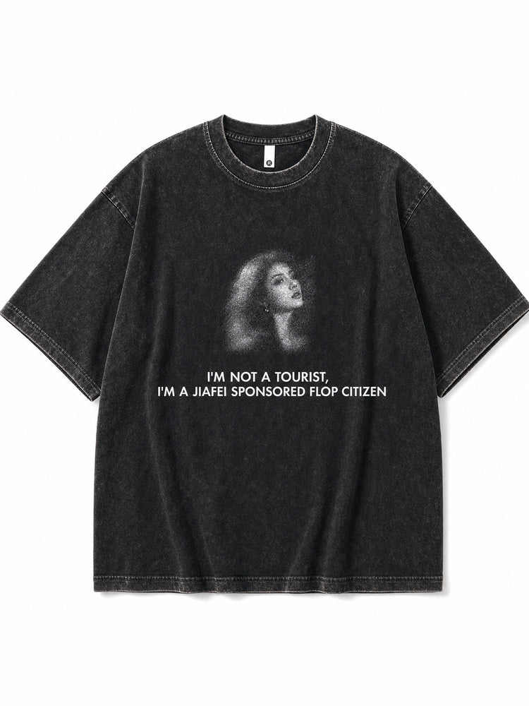 JIAFEI I’m Not A Tourist Flop Citizen Graphic Oversized T-Shirt