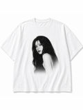 JIAFEI Dotted Gradient Portrait Graphic Oversized T-Shirt