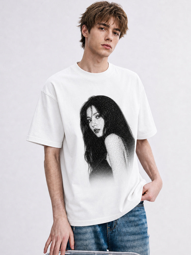 JIAFEI Dotted Gradient Portrait Graphic Oversized T-Shirt