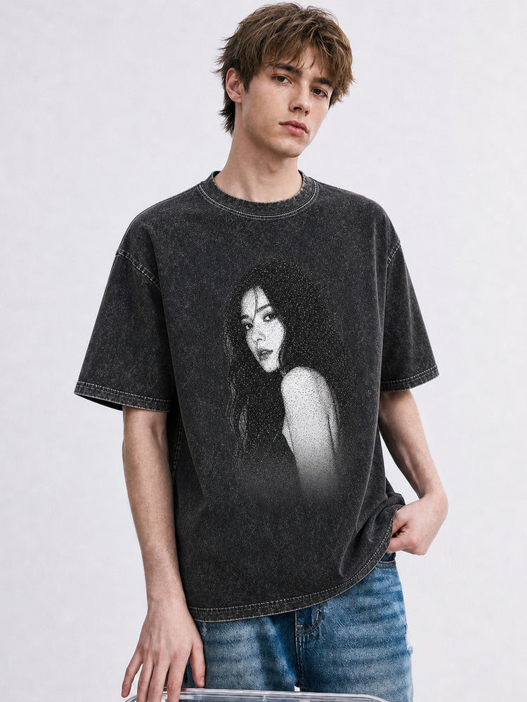 JIAFEI Dotted Gradient Portrait Graphic Oversized T-Shirt